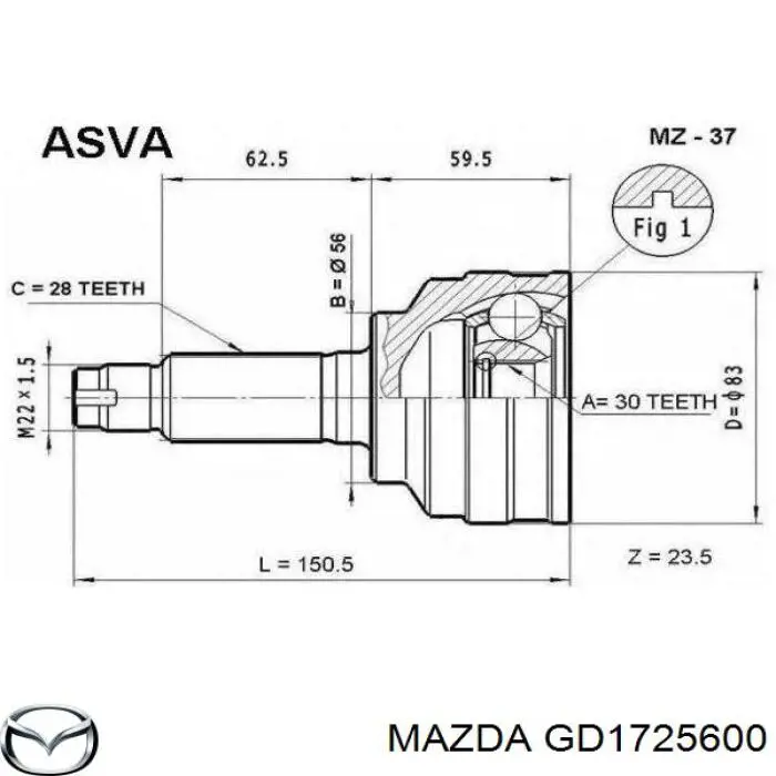 GD1725600 Mazda junta homocinética exterior delantera