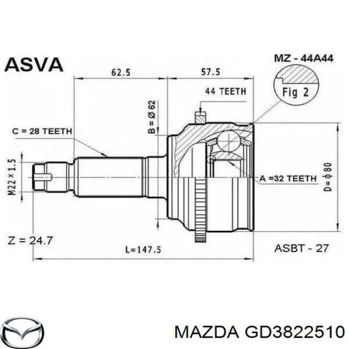 Junta homocinética exterior delantera Mazda GD3822510 precio, desde 42,40 EUR