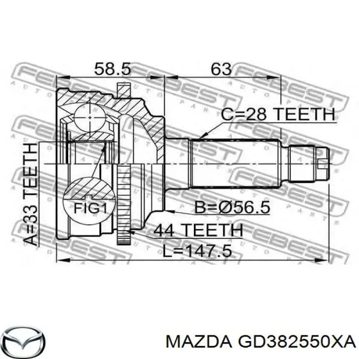 Árbol de transmisión trasero derecho Mazda GD622550XC