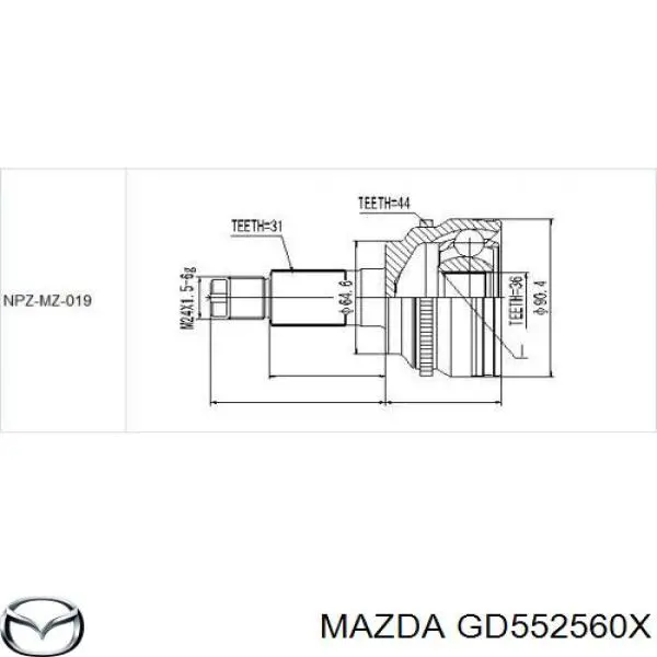 Semieje delantero izquierdo Mazda GD552560X precio, desde 129,59 EUR