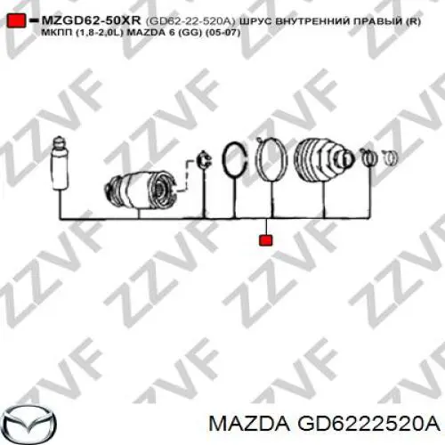 GD6222520 Mazda junta homocinética interior delantera derecha