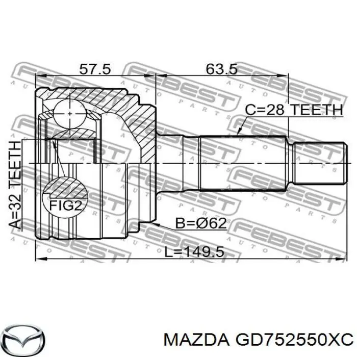 GD752550XC Mazda árbol de transmisión delantero derecho
