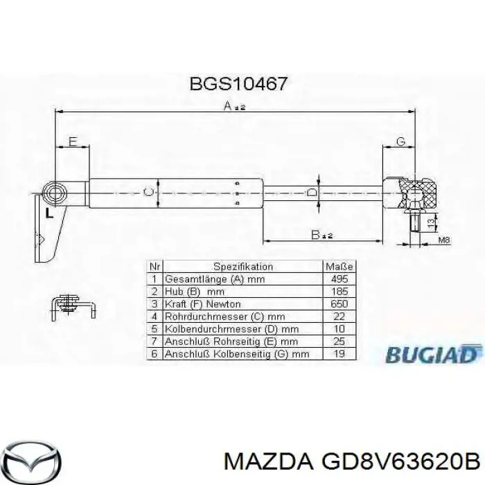 Comprar GD8V63620B Mazda Amortiguador de puerta trasera