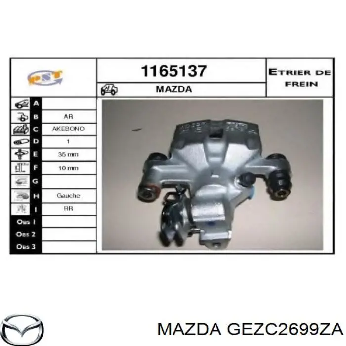 GEZC2699ZA Mazda Pinza de freno trasera izquierda