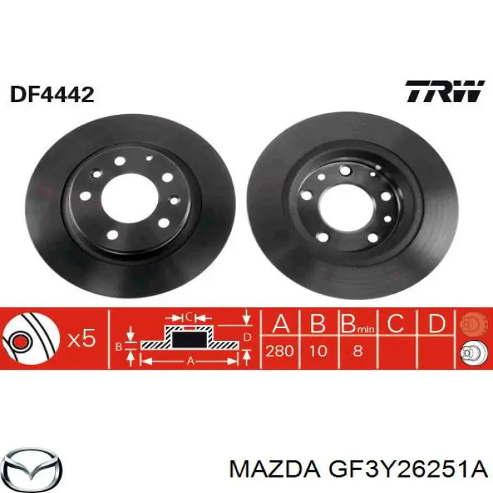 Comprar GF3Y26251A Mazda Disco de freno trasero