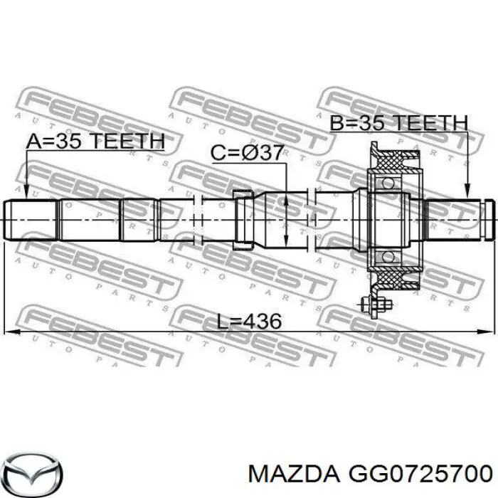 GG0725700 Mazda semieje de transmisión intermedio