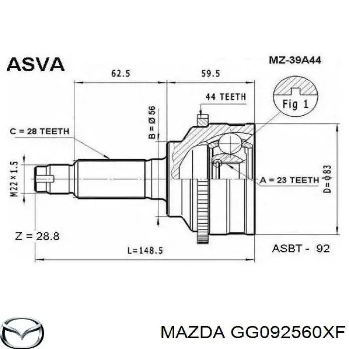 Árbol de transmisión delantero izquierdo para Mazda 626 (GF)