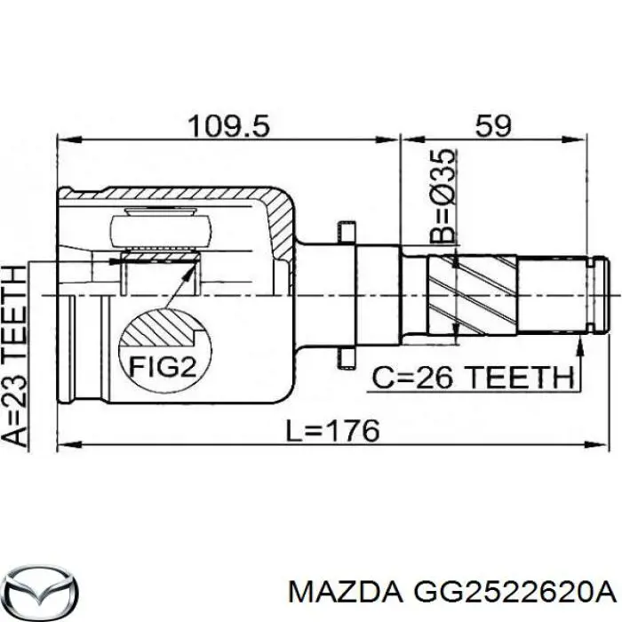 GG2522620A Mazda junta homocinética interior delantera izquierda