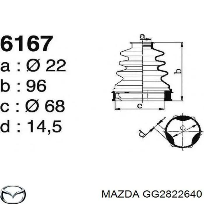 GG2822640 Mazda fuelle, árbol de transmisión delantero interior izquierdo