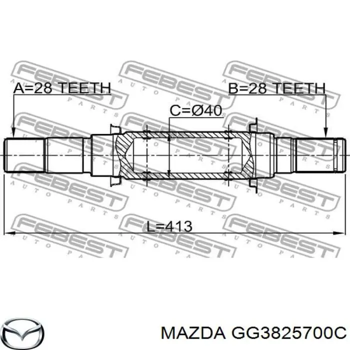 GG3825700C Mazda semieje de transmisión intermedio