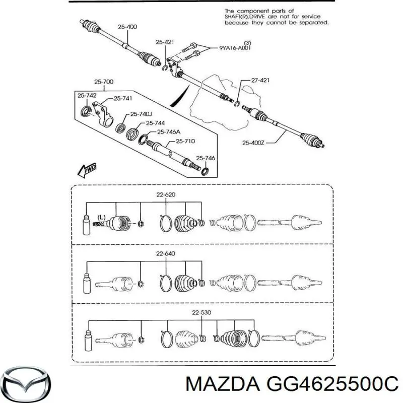 GG4625500C Mazda árbol de transmisión delantero derecho