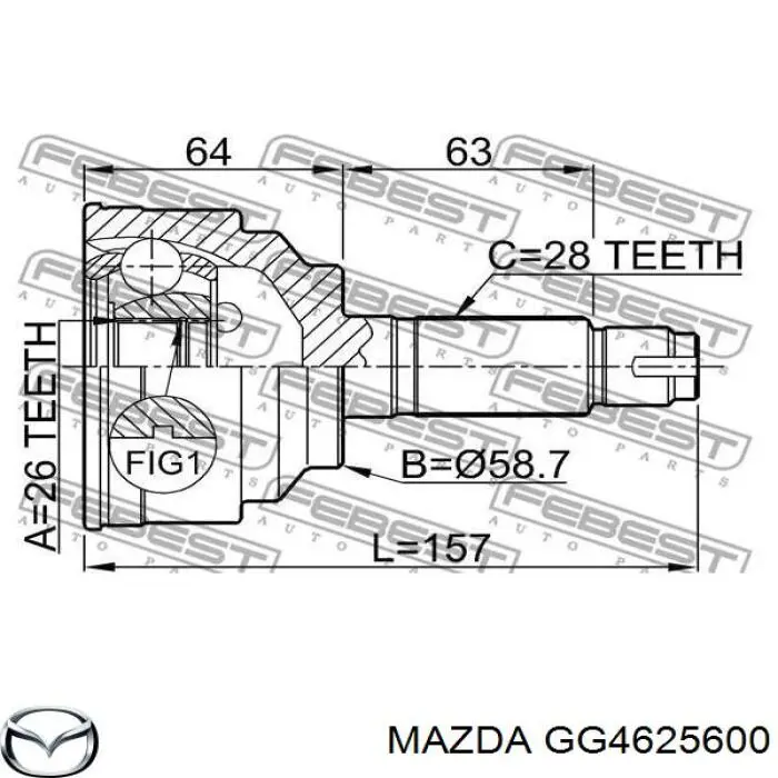 GG4625600B Mazda árbol de transmisión delantero izquierdo