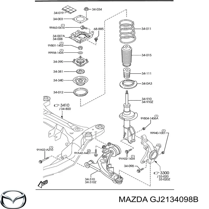 Tornillo de rótula de suspensión delantera a mangueta para Mazda MPV (LW)