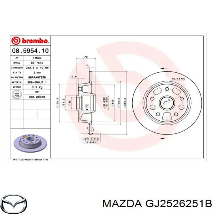 GJ2526251B Mazda disco de freno trasero