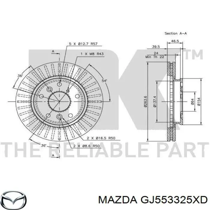 GJ553325XD Mazda disco de freno delantero