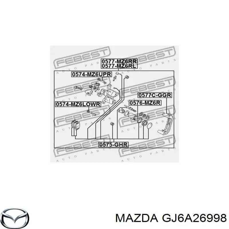 GJ6A26998 Mazda pasador guía, pinza del freno trasera, inferior