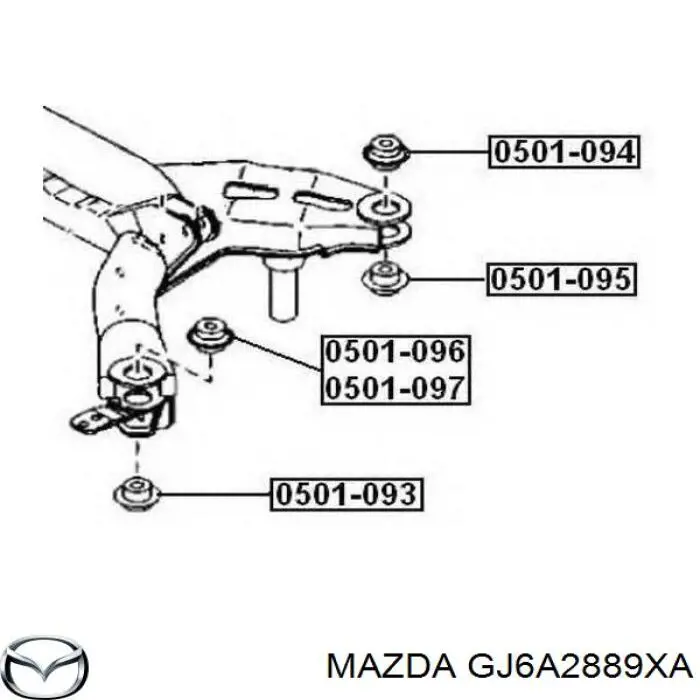 GJ6A2889XA Mazda suspensión, cuerpo del eje trasero