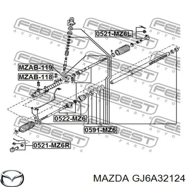 GJ6A32124 Mazda silentblock de montaje del caja de direccion
