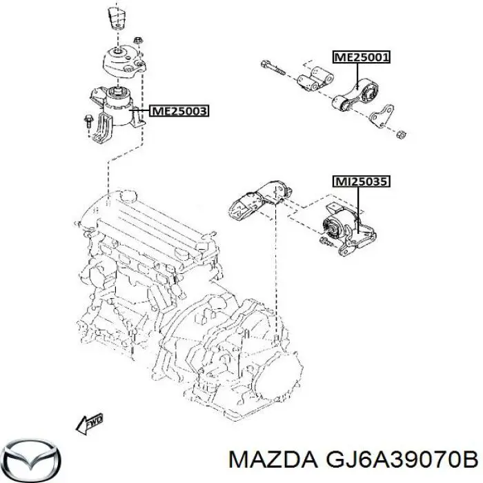 GJ6A39070B Mazda soporte motor izquierdo