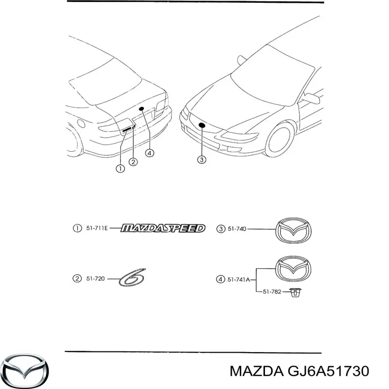 GJ6A51730 Mazda emblema de tapa de maletero