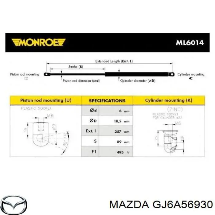 Amortiguador de maletero Mazda GJ6A56930 precio, desde 11,72 EUR