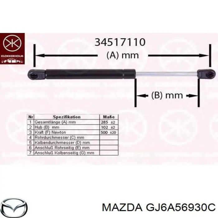 GJ6A56930C Mazda amortiguador de maletero