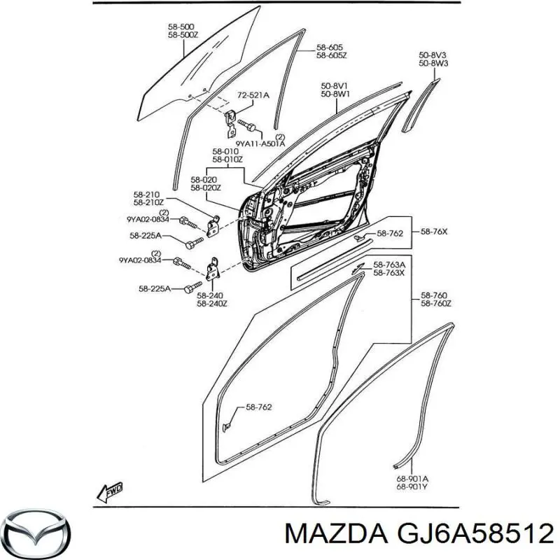 Fijador de cristal lateral Mazda GJ6A58512 precio, desde  EUR