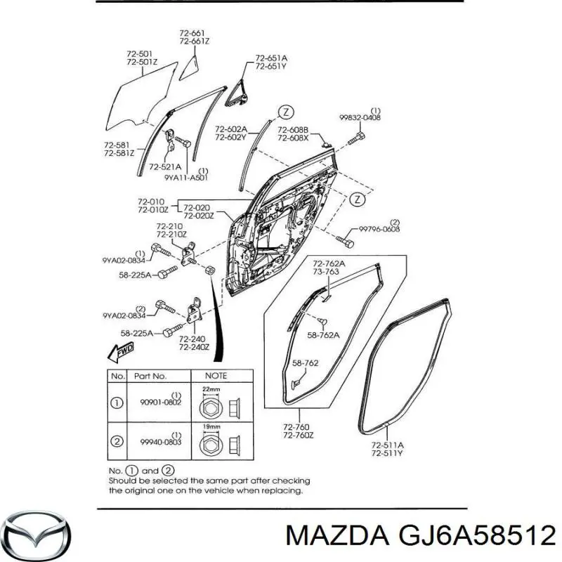 Comprar GJ6A58512 Mazda Fijador de cristal lateral