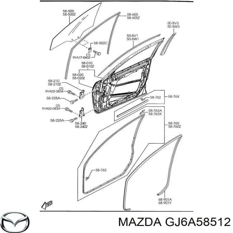 Retenedor de ventana lateral para Mazda 6 (GH)