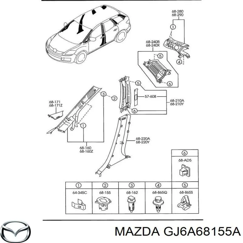 Embellecedor del pilar de la carrocería del pistón (clip) para Mazda CX-7 (ER)