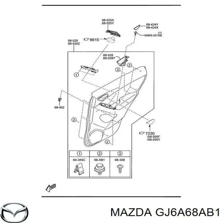 Comprar GJ6A68AB1 Mazda Clip de fijación de revestimiento de puerta
