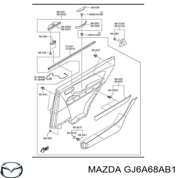 Clips Fijación, revestimiento puerta MAZDA GJ6A68AB1