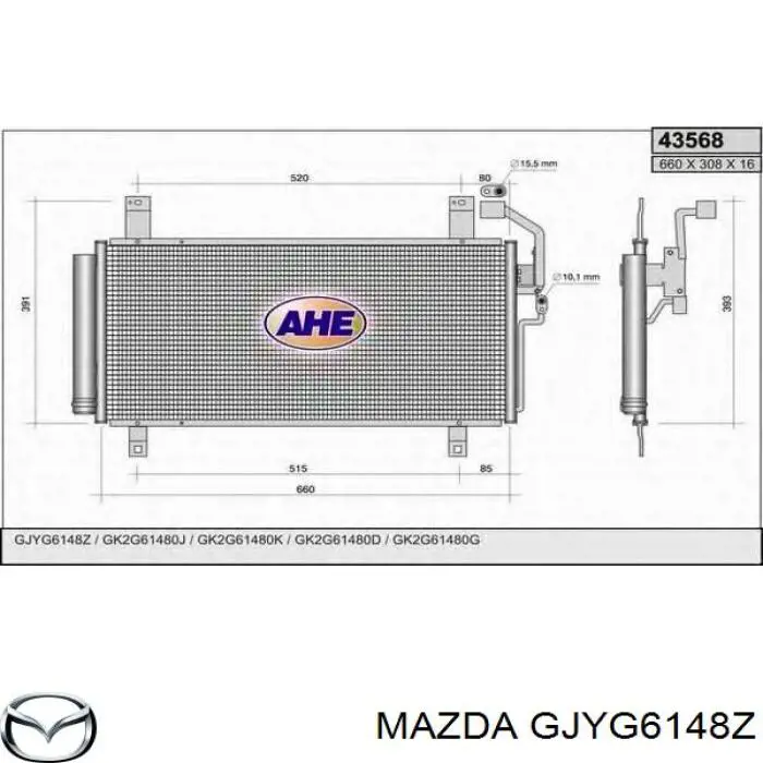 GJYG6148Z Mazda condensador aire acondicionado