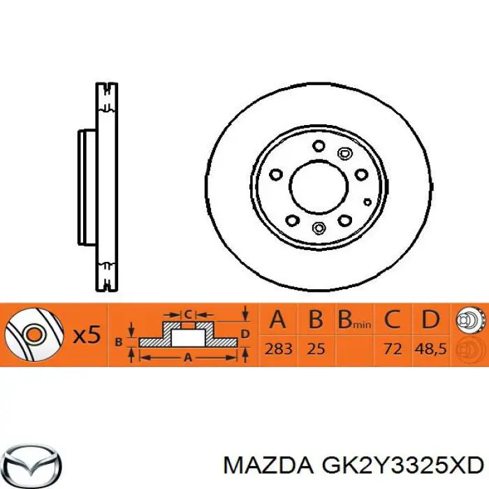 GK2Y3325XD Mazda disco de freno delantero