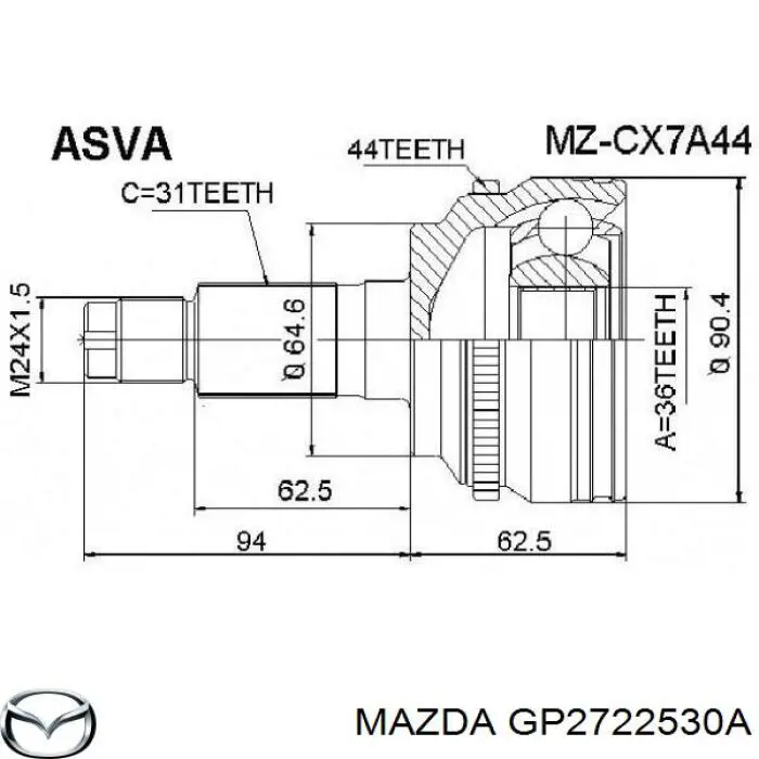Comprar GP2722530 Mazda Fuelle de palier delantero exterior