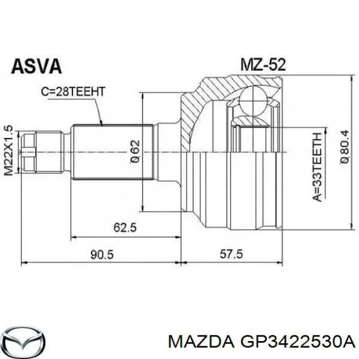Fuelle de palier delantero exterior GP3422530A Mazda