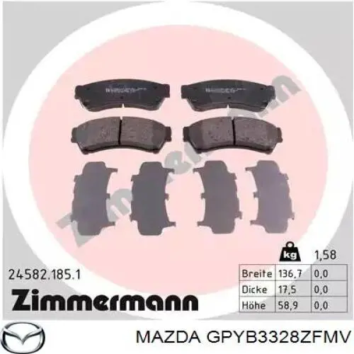 Comprar GPYB3328ZFMV Mazda Pastillas delanteras de freno