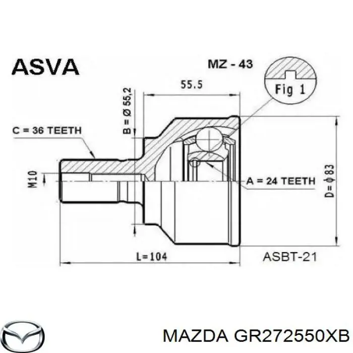 GR272550XB Mazda junta homocinética exterior delantera