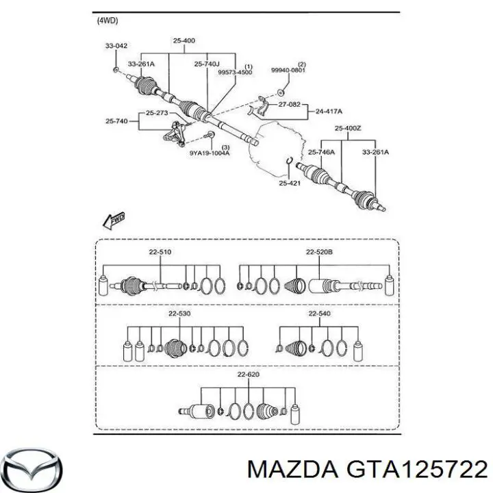 Anillo retén de semieje, eje delantero para Mazda 2 (DL, DJ)