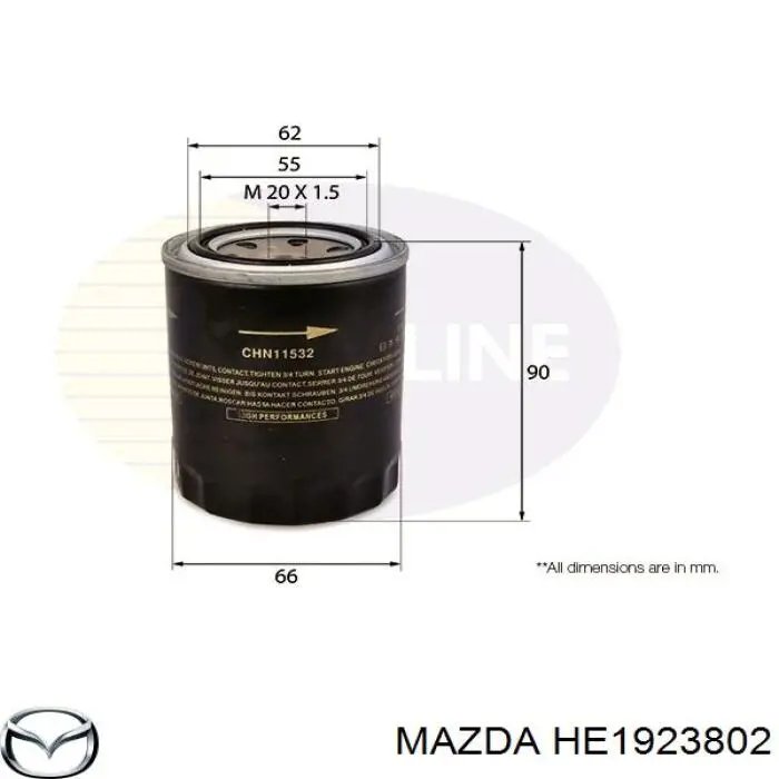 HE1923802 Mazda filtro de aceite