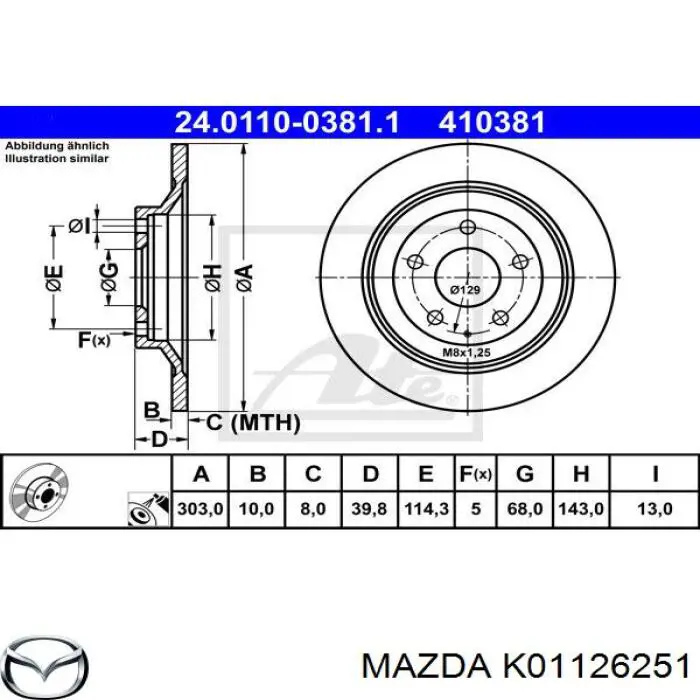 Disco de freno trasero Mazda K01126251 precio, desde 32,26 EUR
