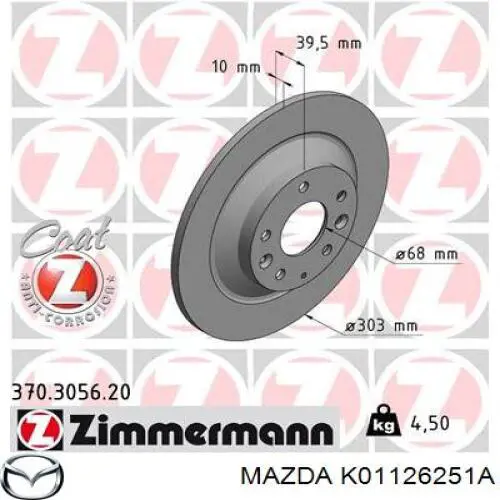 Comprar K01126251A Mazda Disco de freno trasero