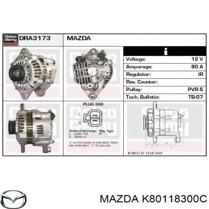K80118300C Mazda alternador