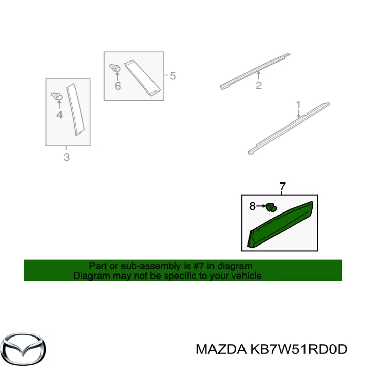 KB7W51RD0D Mazda Listón embellecedor de puerta trasera izquierda