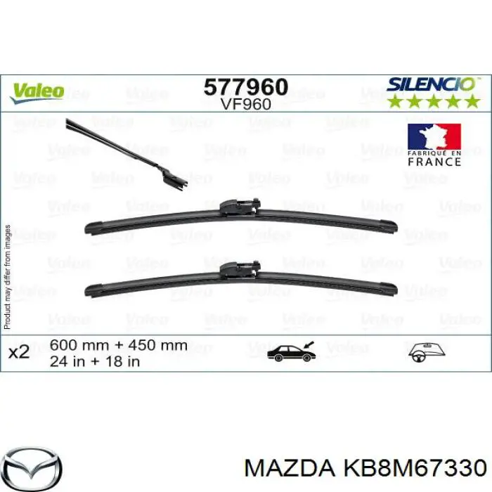 Escobilla del limpiaparabrisas del lado del conductor KB8M67330 Mazda