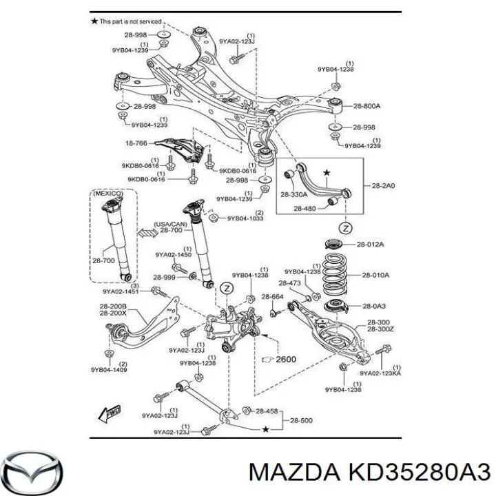 KD35280A3 Mazda caja de muelle, eje trasero, inferior