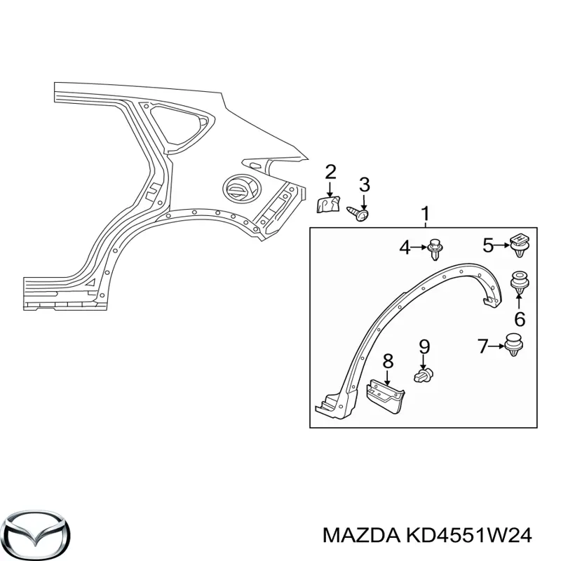 Pistón (clip) de la extensión del arco del ala para Mazda CX-5 (KE)