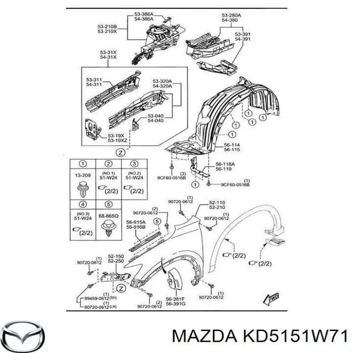 KD5151W71 Mazda listón embellecedor/protector, guardabarros delantero izquierdo