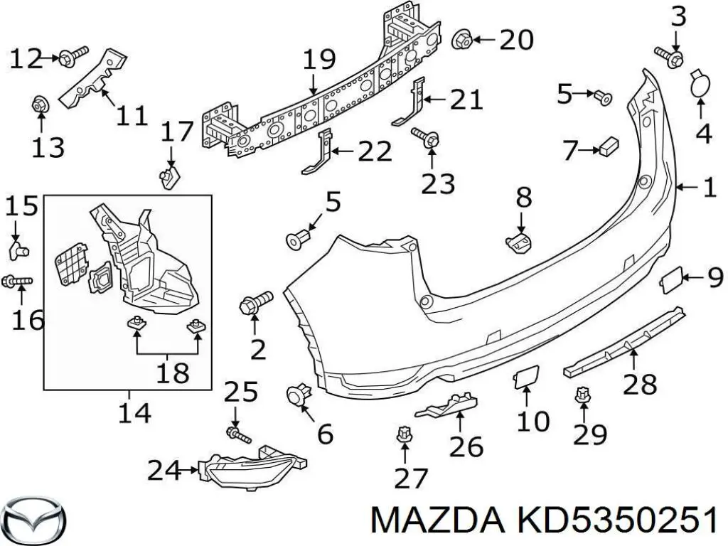 Soporte central del parachoques trasero Mazda KD5350251 precio, desde 2,30 EUR