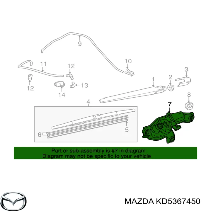 KD5367450 Mazda Motor del limpiaparabrisas trasero